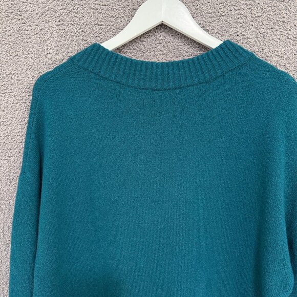 Gap Bouclé Wool Alpaca blend V-Neck Sweater Teal Blue Large - Picture 6 of 11